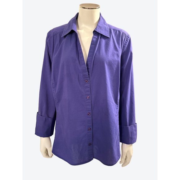 Ann Taylor EST. 1954 Purple Cotton Polyester Spandex Collared Neckline Button Up - Picture 5 of 11
